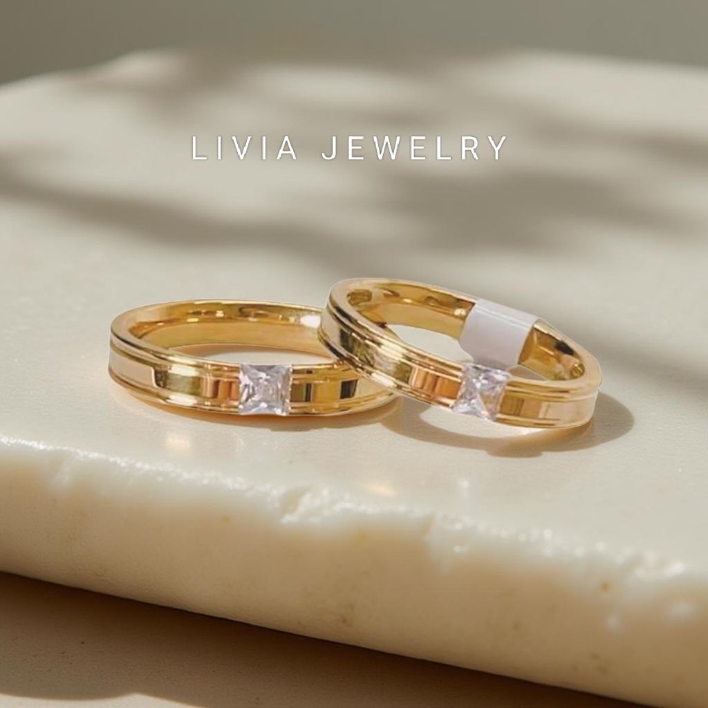 LIVIA • CN0016 Cincin Nikah mata keramik polos couple pasangan titanium premium