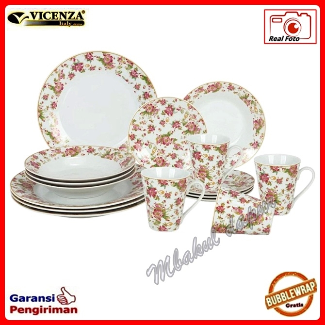 Peralatan Makan Piring Makan  Dinner Set 16 Pcs Vicenza  MEWAH EKONOMIS SNI Putih Tebal Berkualitas