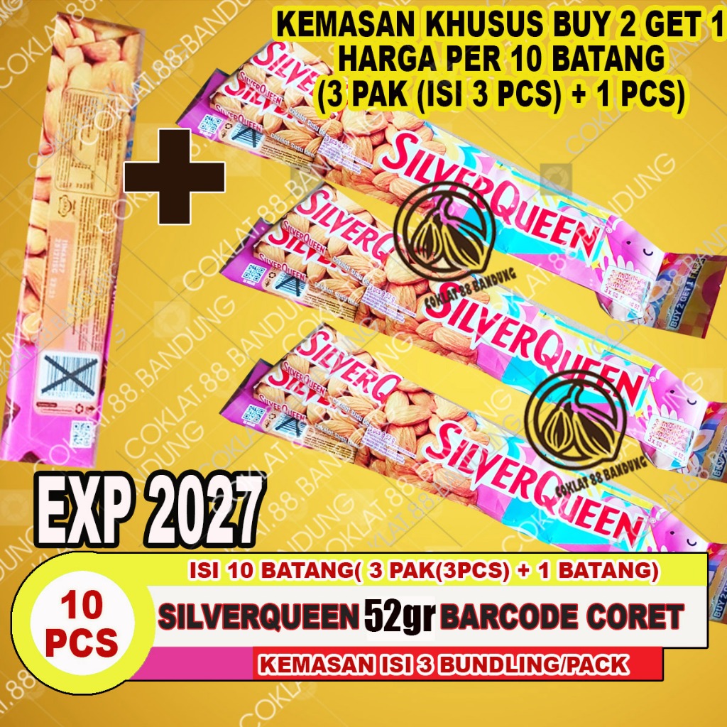 SilverQueen 52gr 55gr 1 Box Isi 10 - Mix Rasa Almond Mede Cashew - Kemasan Spesial Edisi Khusus