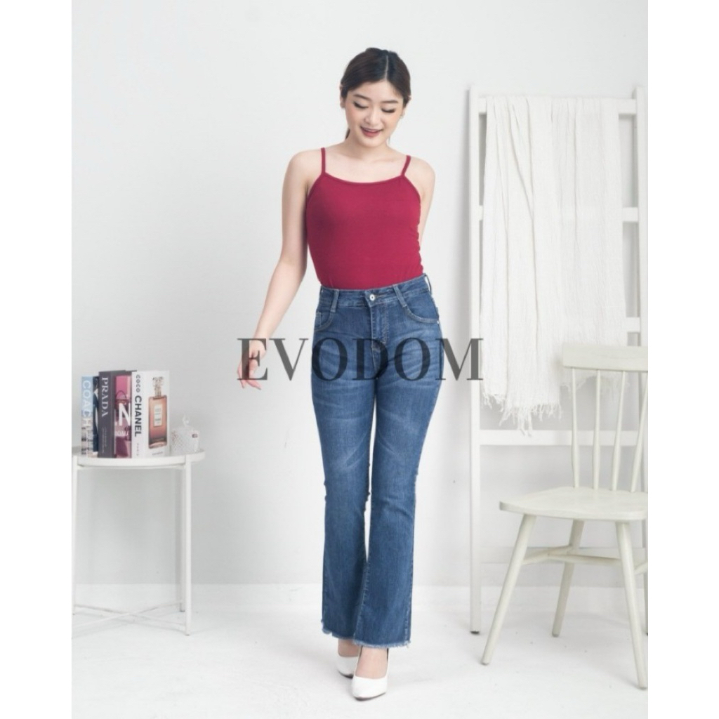 HW CUTBRAY ZAHRA/ Celana Jeans Cutbray Rawis Kaki Verada Dark Bahan Softjeans Melar Evodom Jeans
