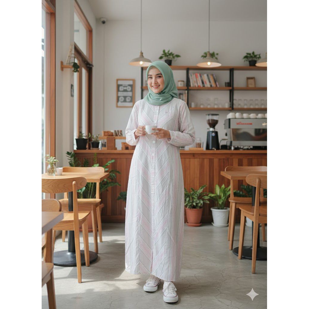 Gamis katun triset dres motif katun salur kotak
