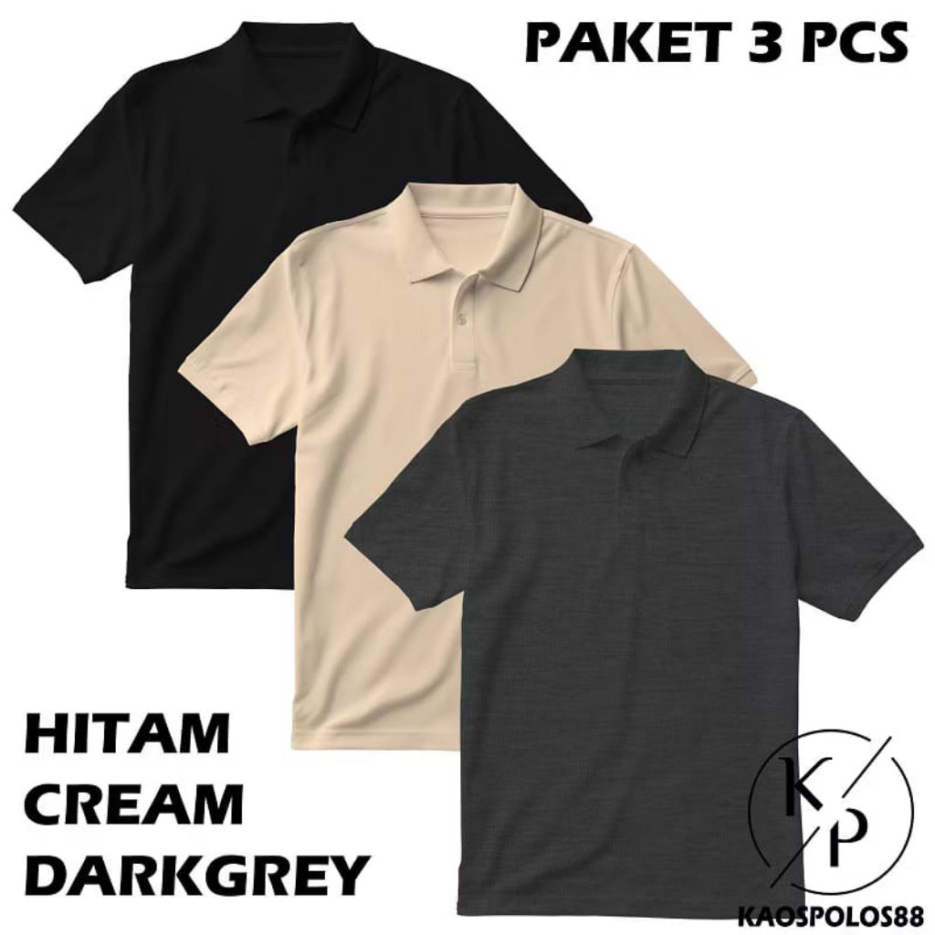 Paket 3pcs Kaos Polo Shirt Polos Hitam Putih Kerah / Kaos Pria Wanita / Kaos Polo Polos
