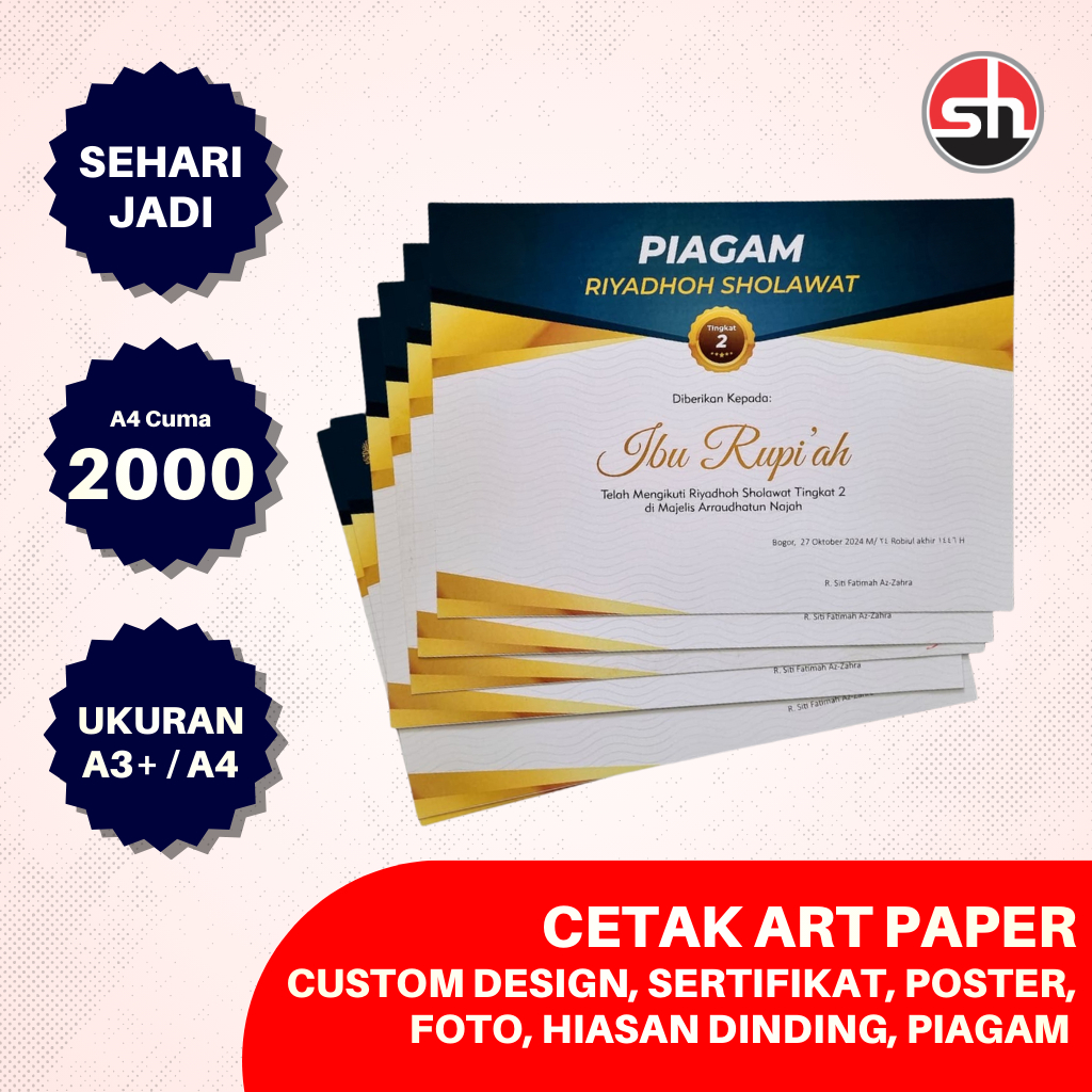 CETAK ART PAPER A4 A3+ / CETAK POSTER/ CETAK FOTO/ CETAK SERTIFIKAT/CUSTOM DESIGN POSTER