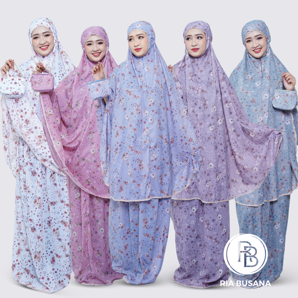 Ria Busana - Elnia - Mukena Traveling Mini Mikro Motif Bunga Abstrak Art. LONCENGHANNA-RENDATRAVELIN
