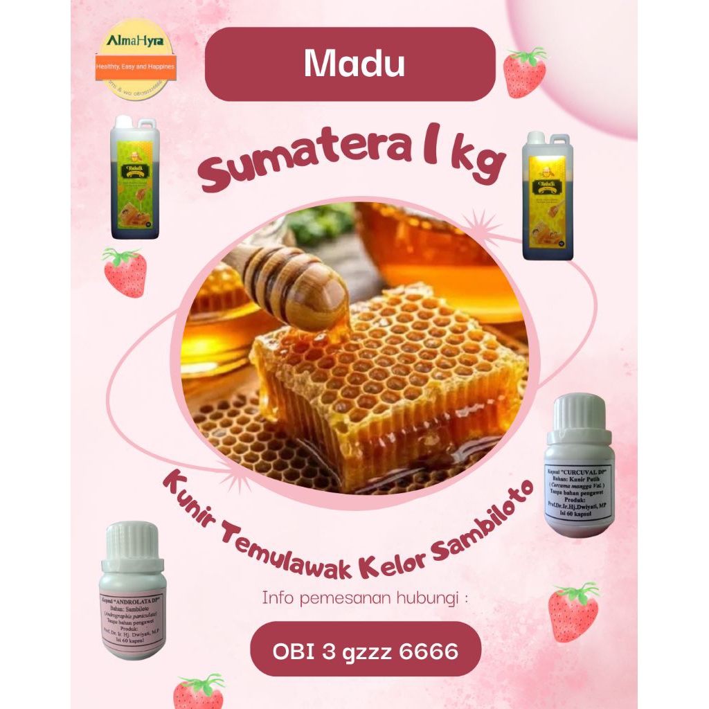 Madu Sumatera asli 1 kg + Kunir Putih + Kunir Hitam + Temulawak + Kunir Kuning + Kelor + Sambiloto 6