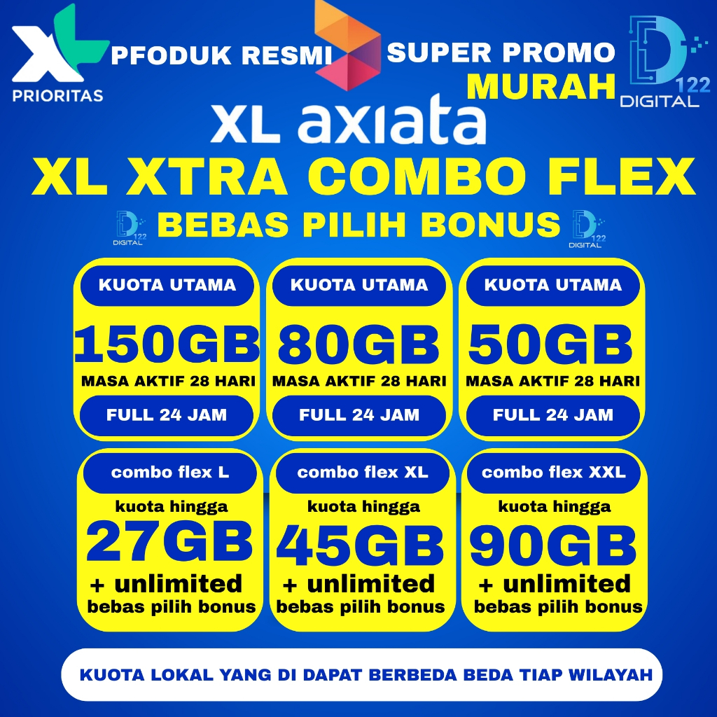 PROMO KUOTA XL AXIATA XTRA COMBO FLEX BEBAS PUAS  NASIONAL FULL 24JAM SEMUA WILAYAH KUOTA TERAKUMULA
