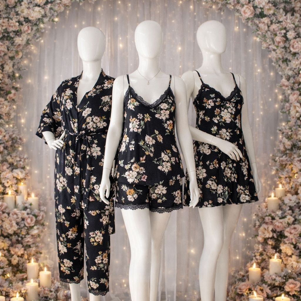 Miss Isyana Paket Hemat 5pcs Ide Seserahan Pernikahan Lingerie Cantik Lingerie Silk Motif Floral Set