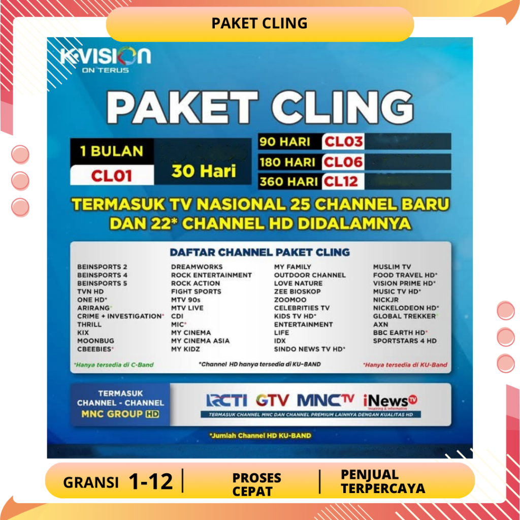 Paket Cling K-Vision Resmi | CL012 | Cling 12 Bulan