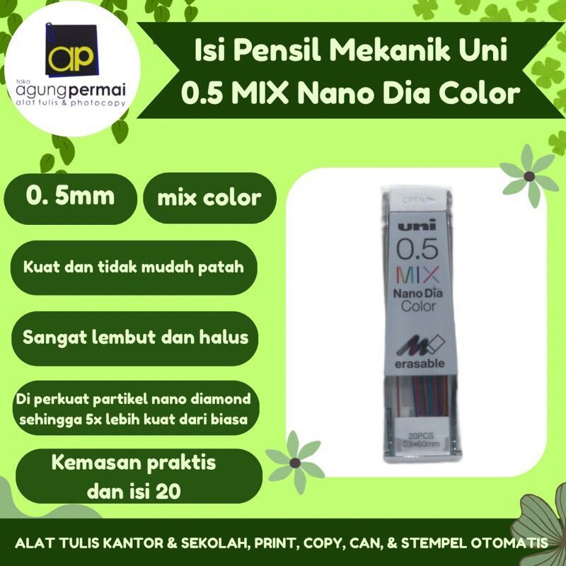Isi Pensil Mekanik uni Nano Dia Mix Color, Isi 20 Leads