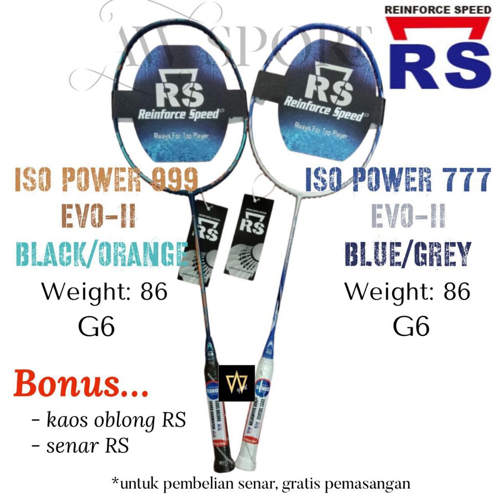 Raket Badminton RS Iso Power 777 999 EVO-II Original