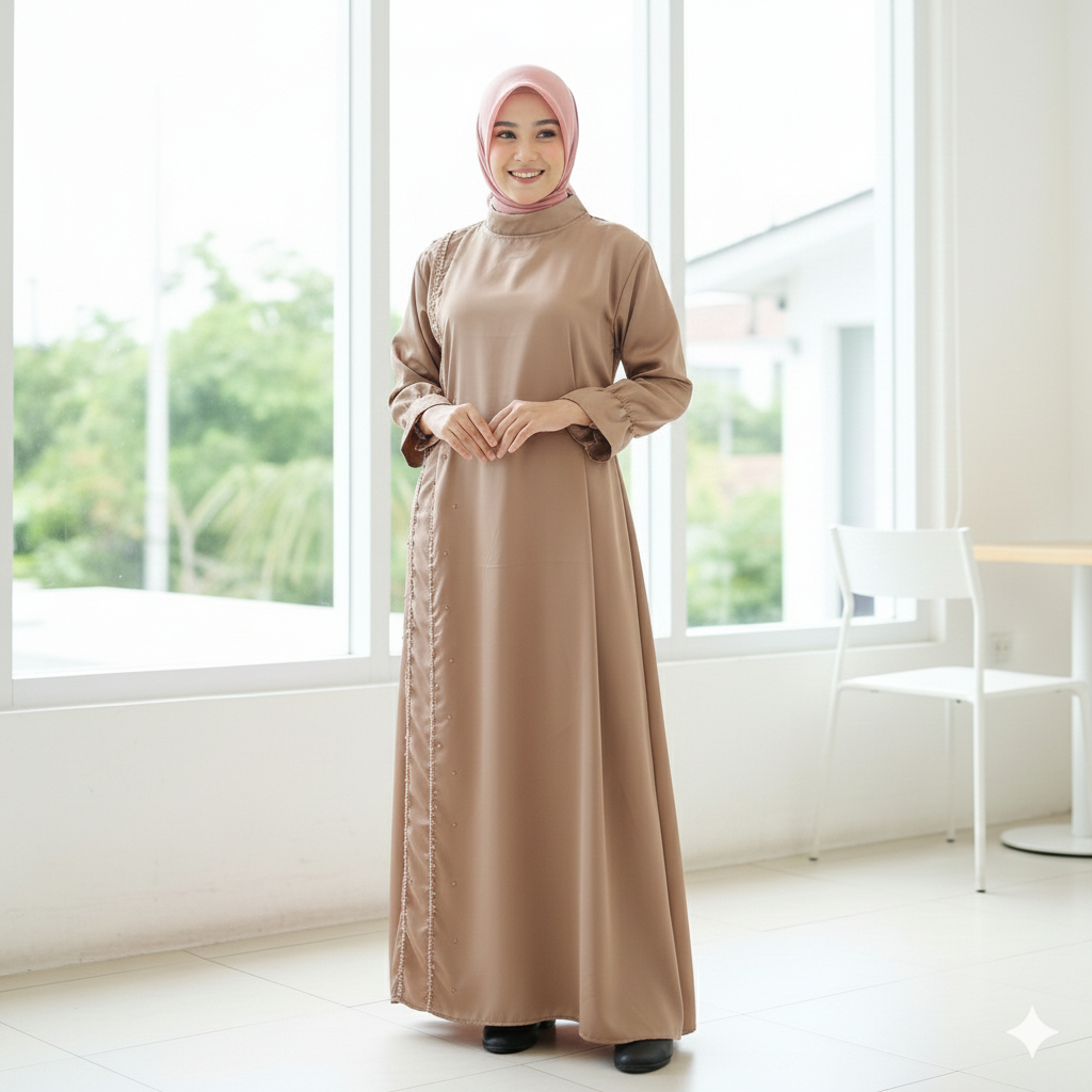 BATIK COUPLE TERMURAH - Dress Maxi Aldira Gamis Modern Satin Halus Mix Payet Premium Dress Pesta Kem