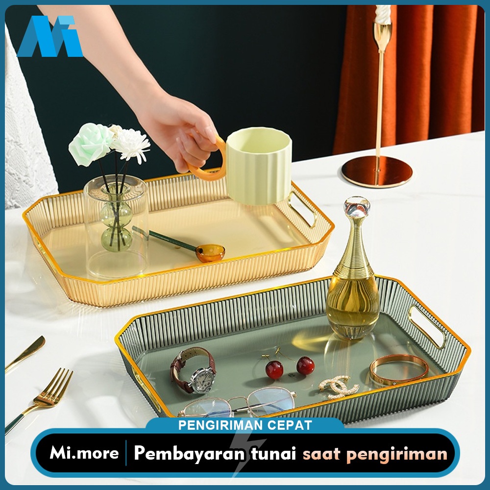 Mi.more Nampan Plastik Emas Dengan Pegangan Serbaguna Baki Tray Aesthetic Nordic Style Nampan Cantik