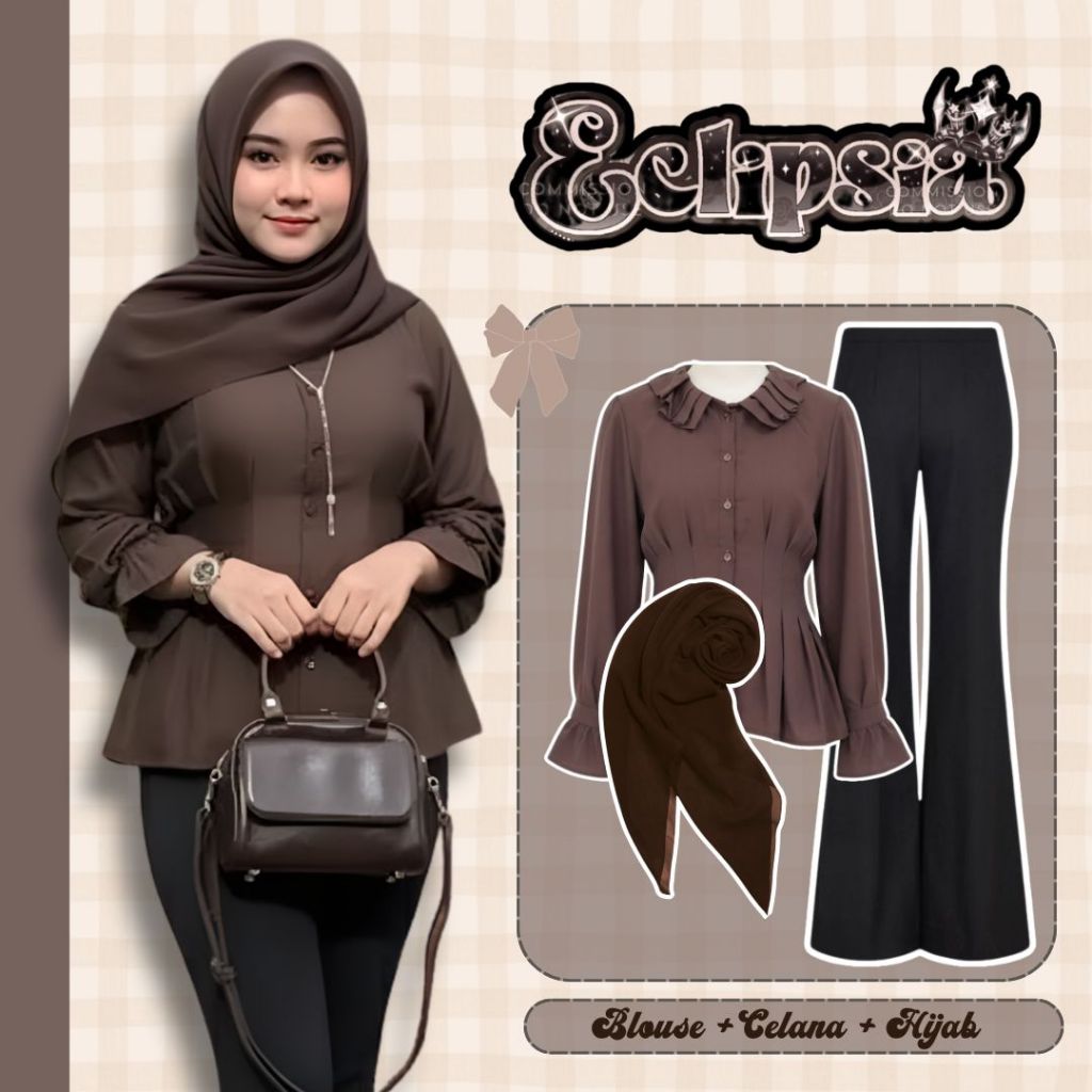 Outfit Set Baju Remaja 3in1 (Blouse Talea, Celana Cutbray, Hijab Bella) OOTD Wanita Hangout Korean