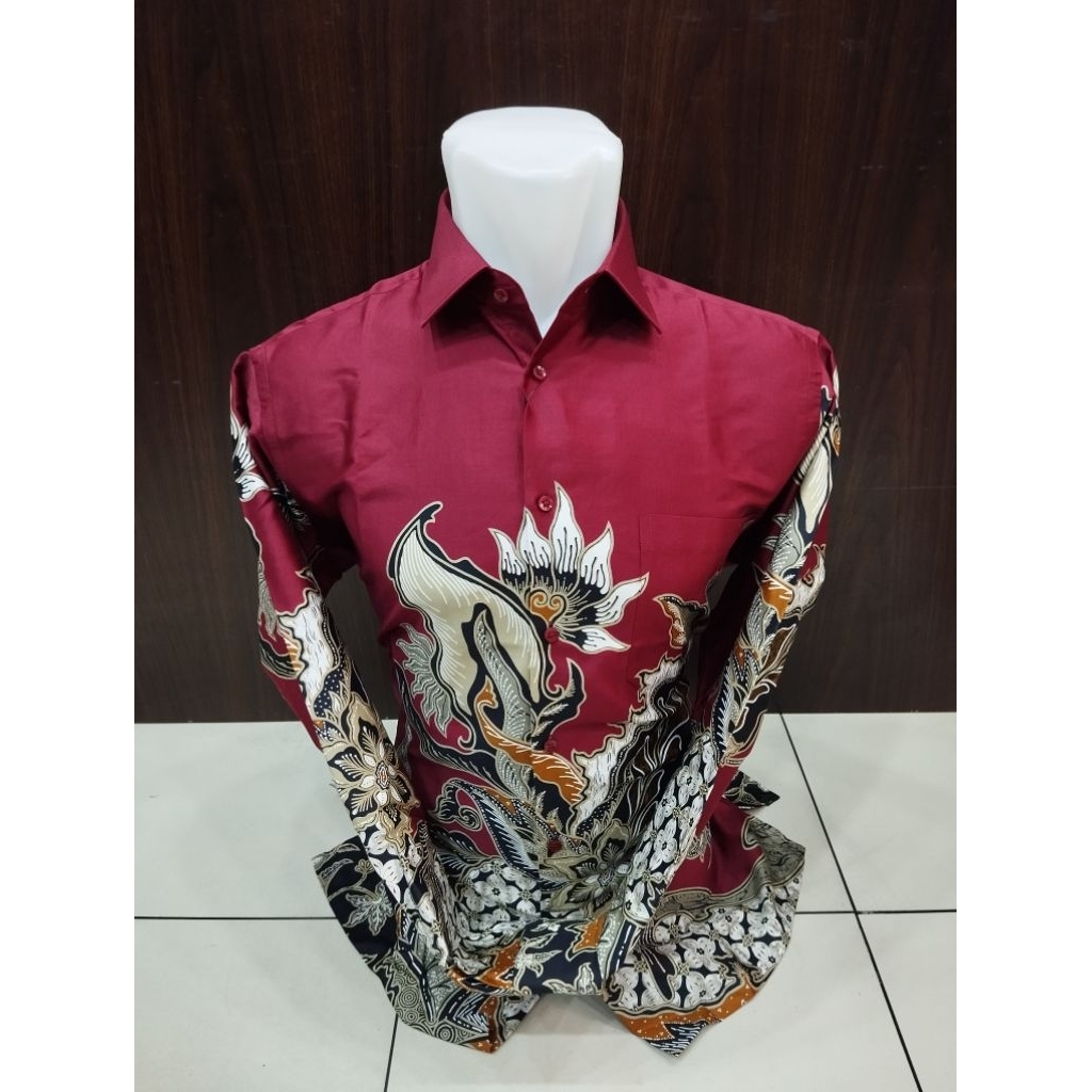 Alisan Kemeja Batik Premium Pria Bunga Cream Lengan Panjang Slimfit