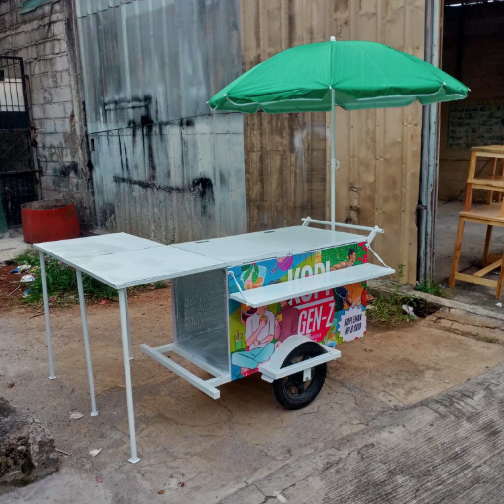 Gerobak Dorong Jualan Makanan & Minuman custom Spesial Full Buka Meja (invoice)