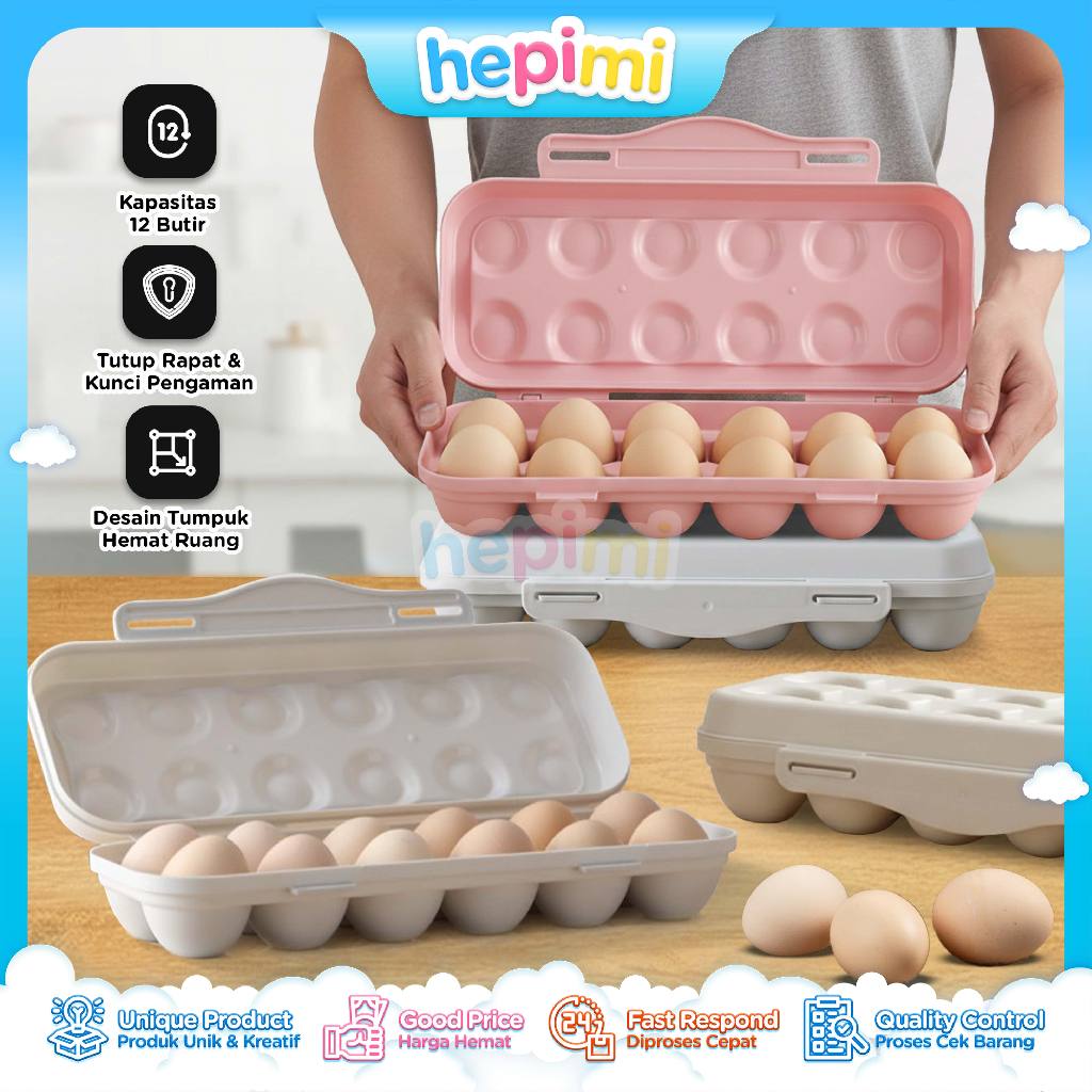 Tempat Telur Kulkas 12 Grid Wadah Penyimpanan Telur Plastik Tebal Egg Tray Minimalis Modern - HM