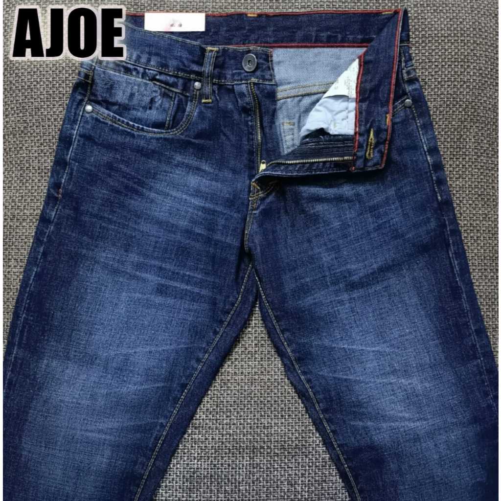 DENIM AJOE CELANA JEANS DENIM PRIA SLIMFIT RAW DENIM WHISKER