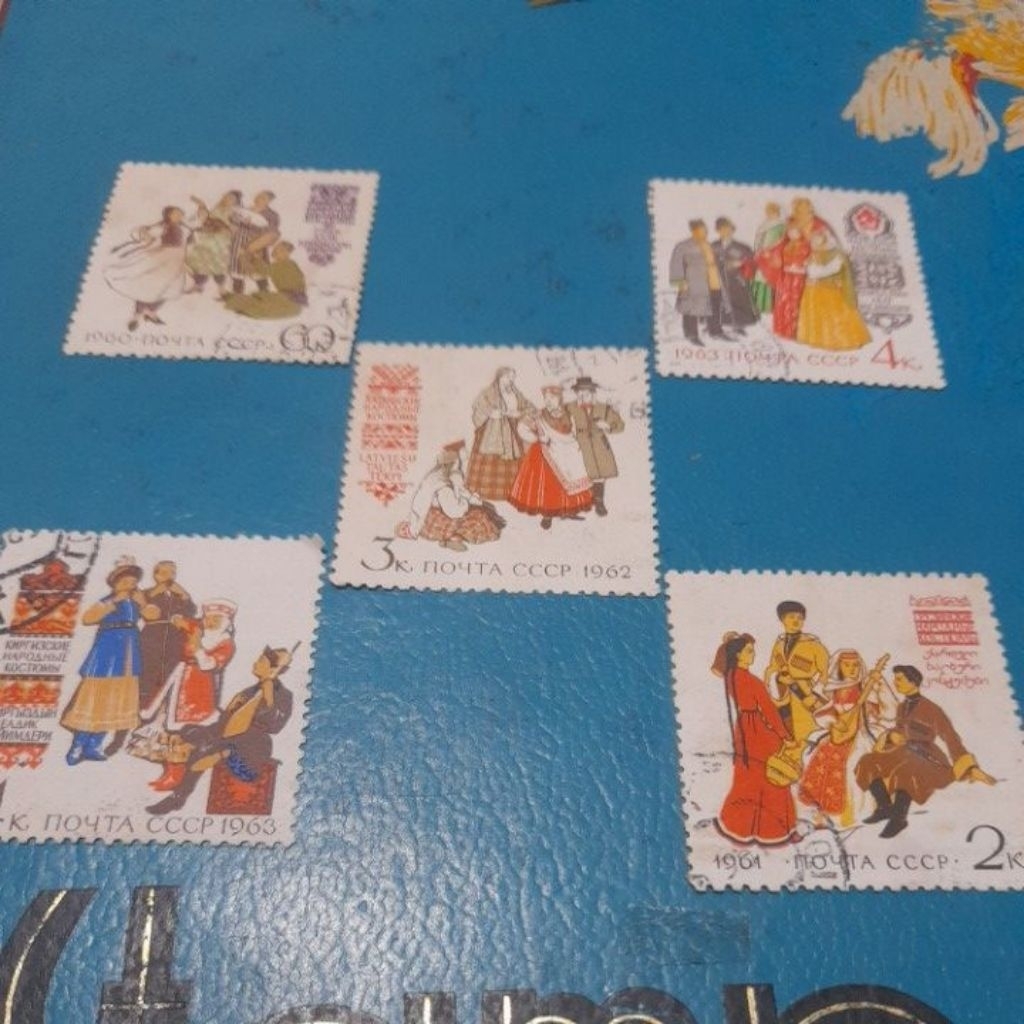 5 Pcs Prangko used lawas Rusia Tema Budaya Tradisional Etnik