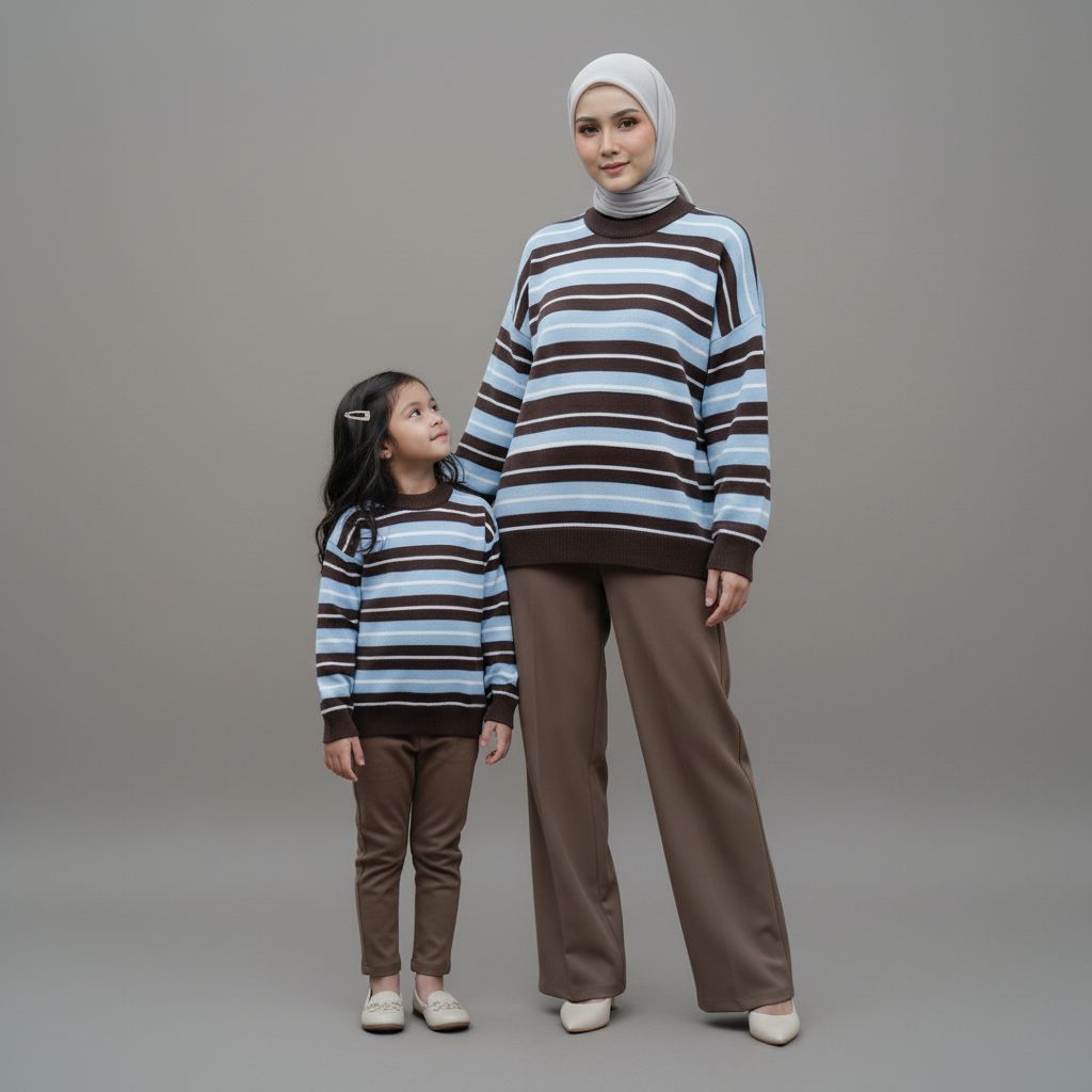 Aliyah Baju Couple Ibu Anak Perempuan Sweater Cardigan Stripe Family Look