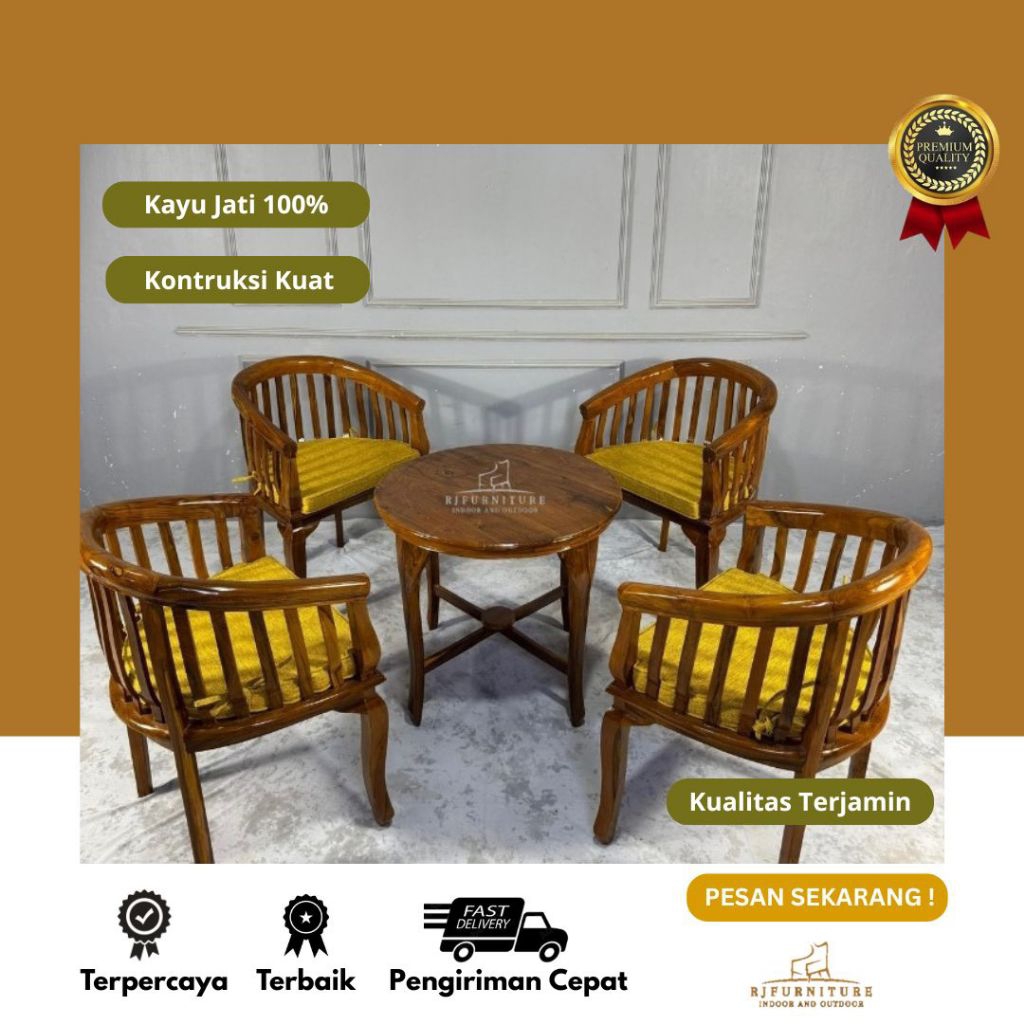 Kursi Teras Kayu Jati Minimalis 4 Kursi + Meja