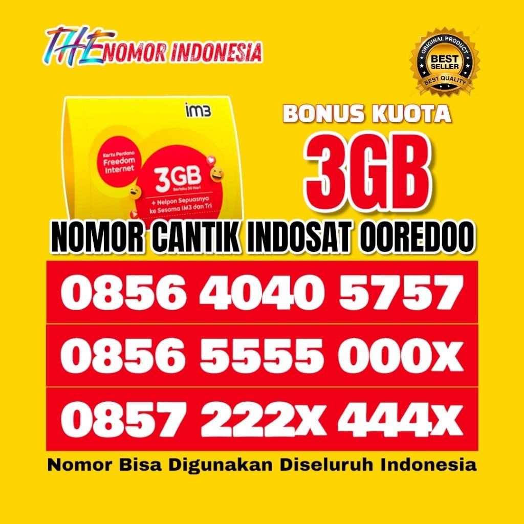 Nomor Cantik Indosat Im3 4G/5G/LTE Seri Hoki 5758/555/000 Isi Ulang Nasional (I-E003)