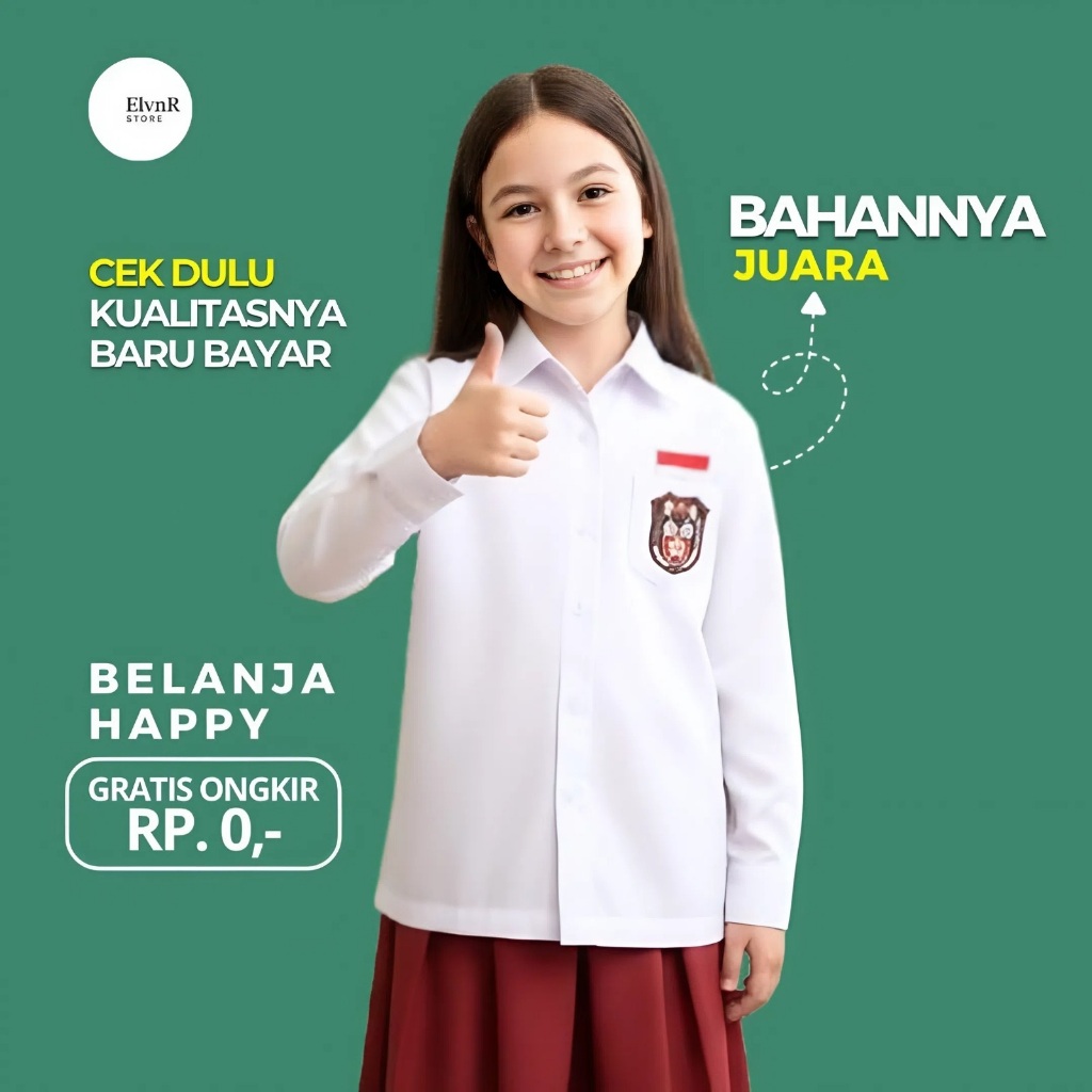 Seragam Anak SD Perempuan Panjang Premium Merah Putih Baju Seragam SD Perempuan Oxford