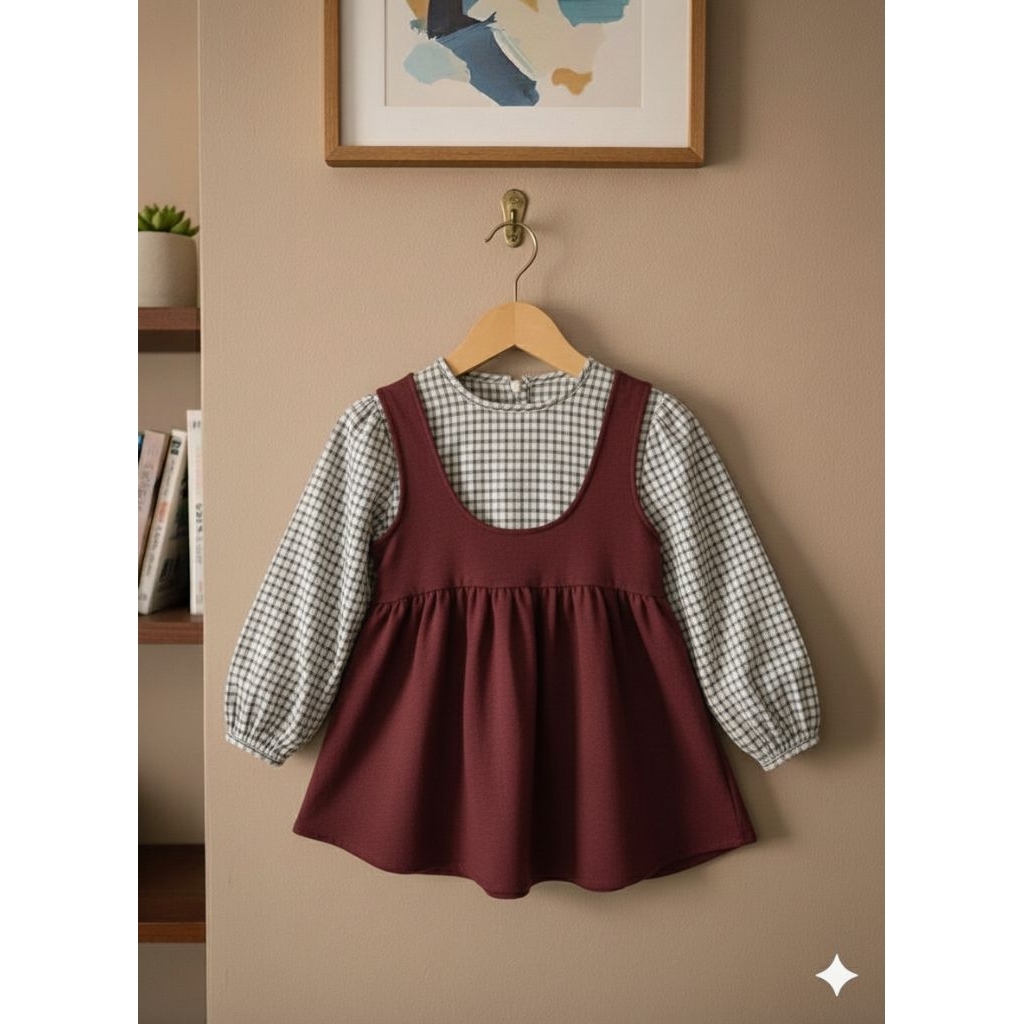 Atasan Blouse Anak Perempuan model kekinian kombinasi crinkle rompi kotak