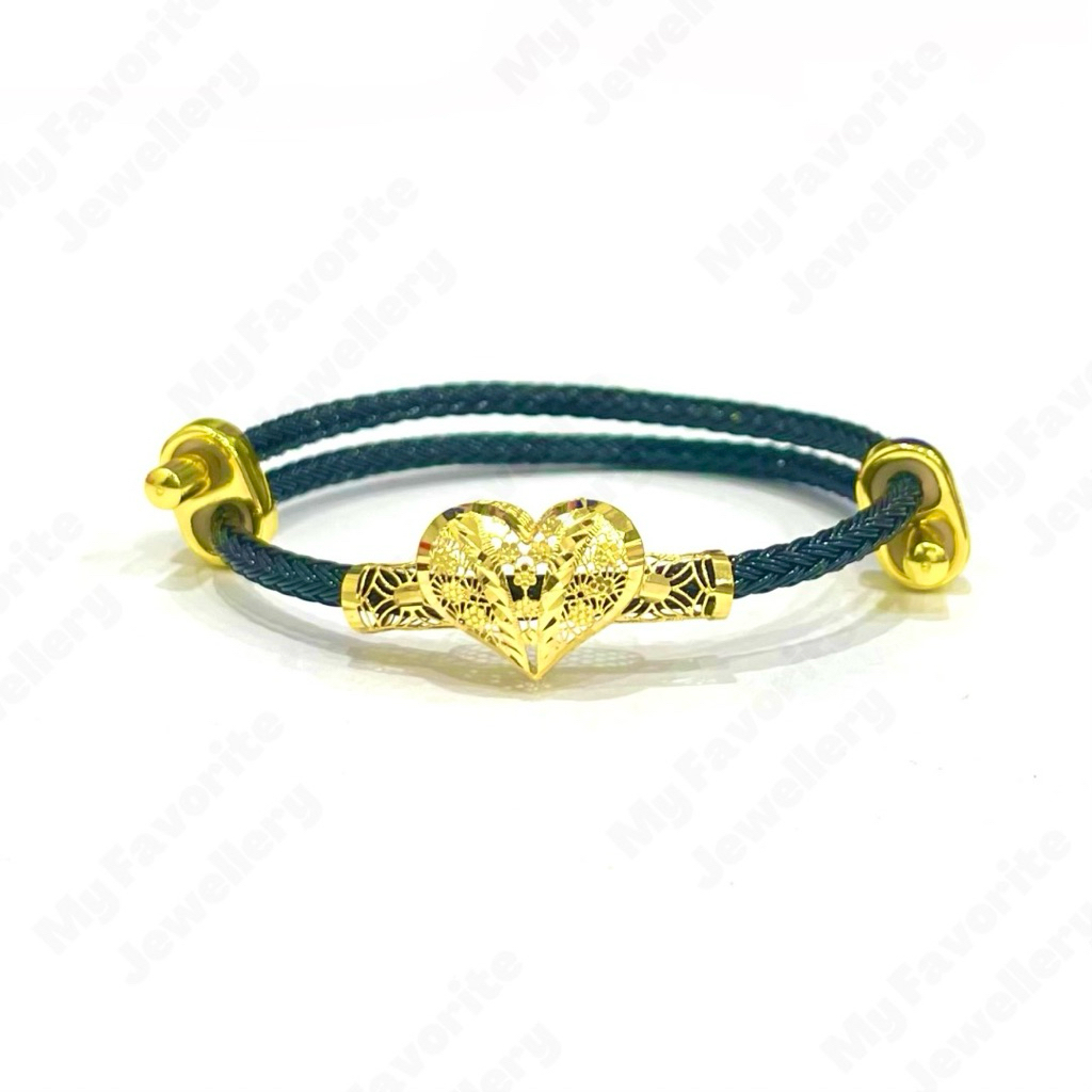 Gelang Tali Set Liontin Pipa Hati Emas Asli Kadar 700 16K Model Hati