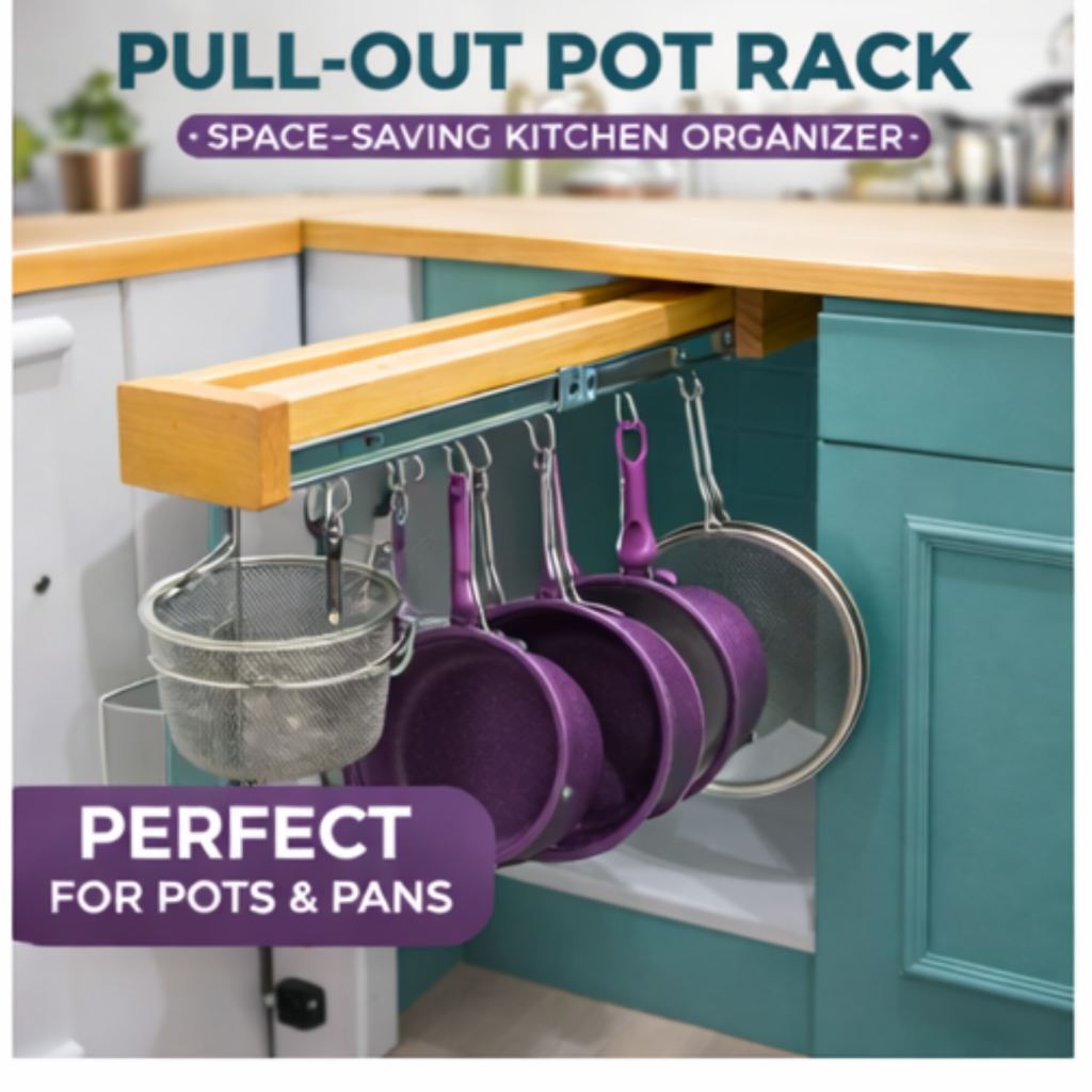 Rel gantungan panci Rak Gantung Kolong Dapur / pan rail tarik PREMIUM