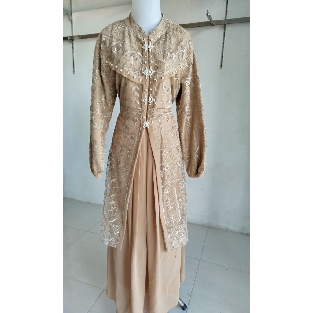 Gamis Wanita Muslimah Satin Velvet Mix Brokat - Nyaman, Model Kekinian, Jahitan Rapi