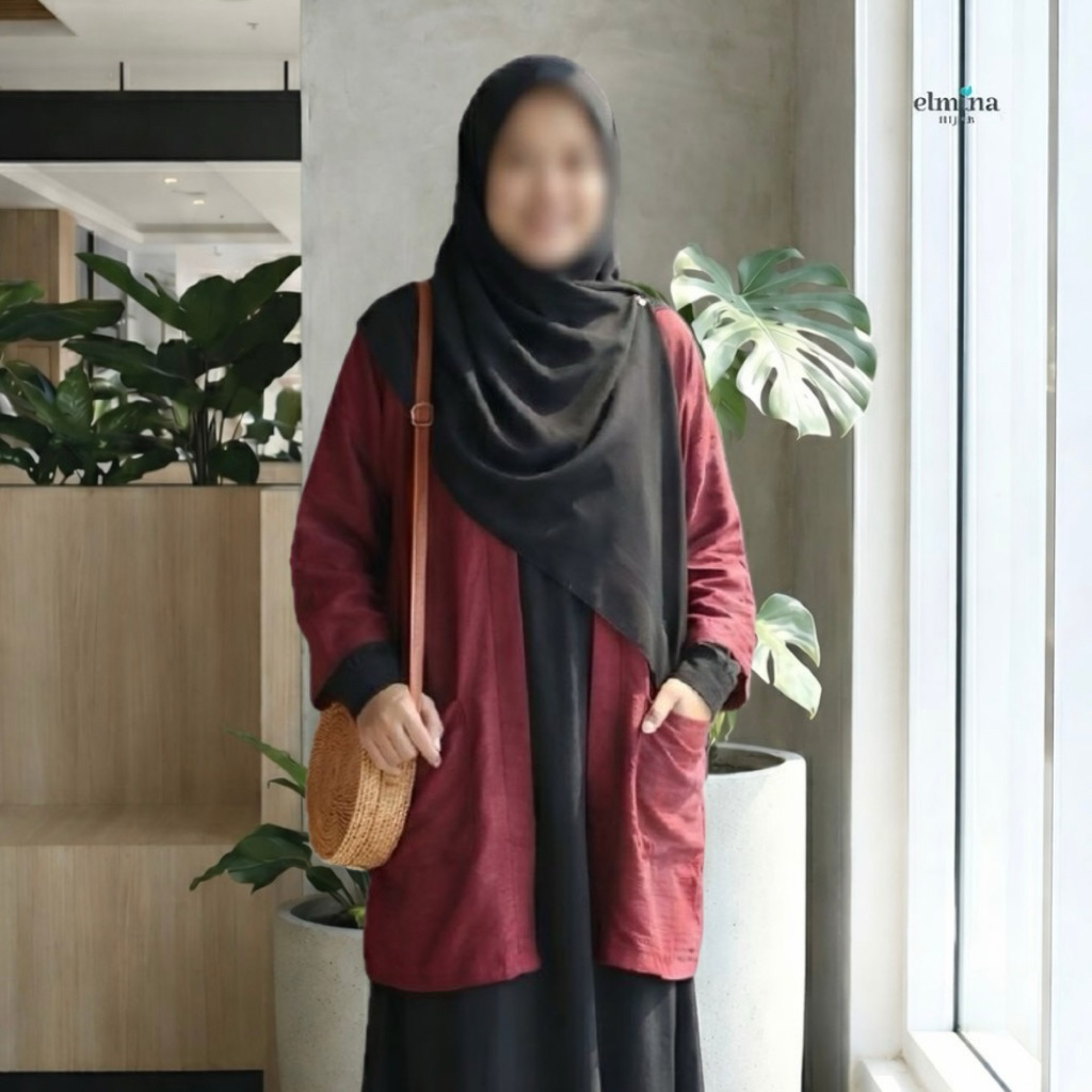 Elmina Arsy Outer Terbaru 2025 Minimalis Polos Raya Collection Simple Cardigan Pastel Black Hitam Co