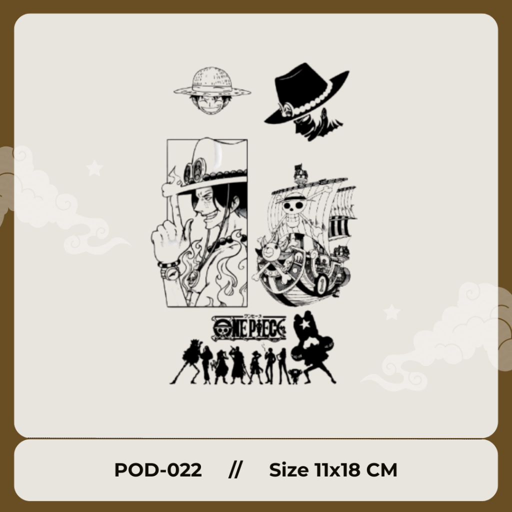 PREMIUM POD-022 Tattoo Temporary Motif Luffy Ace Karakter Logo One Piece Tato Temporer Tahan Lama