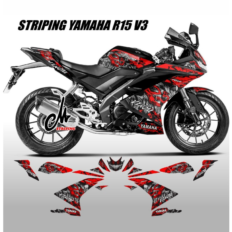 Decal stiker Striping Yamaha R15 V3 Motif Venom / Sticker Decal Motorcycle R15v3 / Stock Decals Yzf
