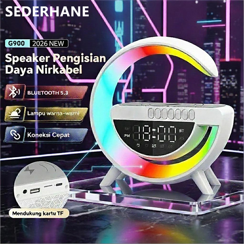 Baru Lampu Speaker Bluetooth 15W Pengisian Nirkabel Tampilan Jam LED Bass RGB Mini Music Box Bluetoo
