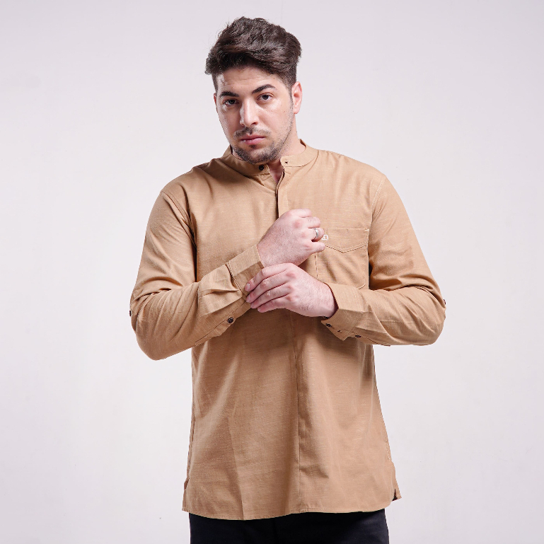 LUQMAN HAKIM - Kemko Hizam Beige - Kemeja Koko Pria Lengan Panjang Bahan katun Oxford premium - Baju