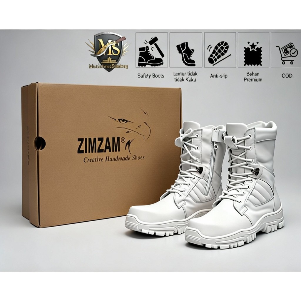 PROMO SEPATU PDL PUTIH PDH BOOTS KULIT ASLI