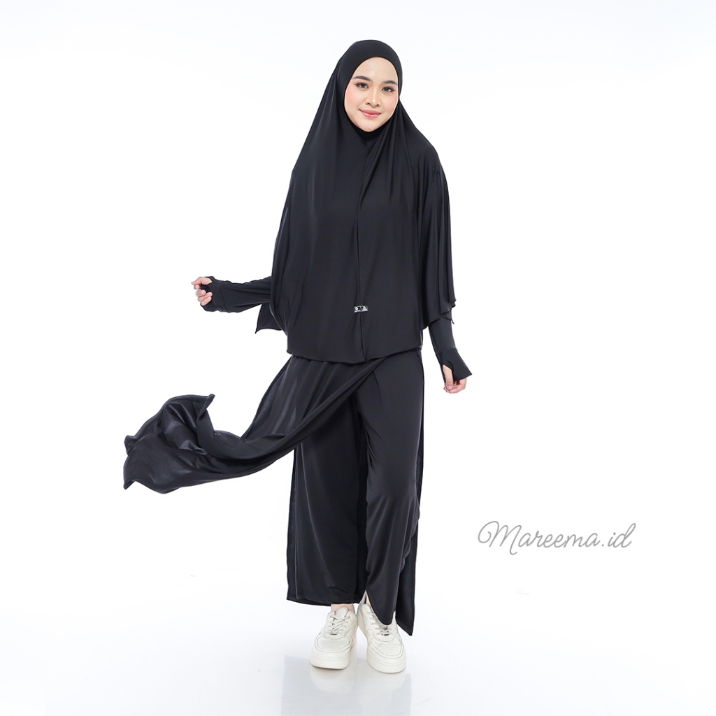 Setelan Baju Olahraga Wanita Muslimah Syari Atasan Celana Hijab Sporty Lari Senam Jogging Bersepeda