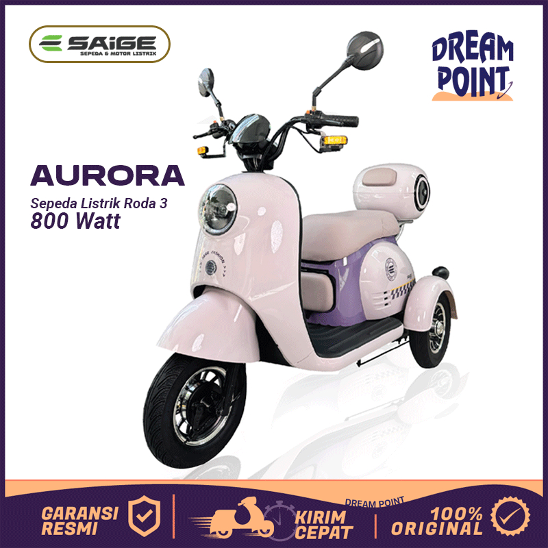 Sepedah Listrik Roda 3 Untuk Dewasa SaiGe AURORA Ebike Besar Roda Tiga Anti Air Garansi Resmi