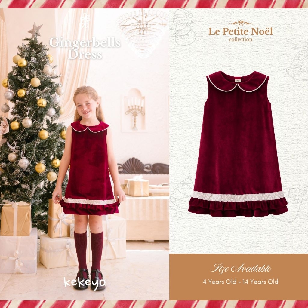 KEKEYO Gingerbells Dress | Baju Dress Natal Anak Perempuan Christmas 4Y