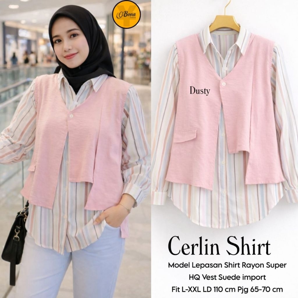 Cerlin Denim Vest Shirt – Kemeja Wanita Set Vest Elegan & Modern, Bahan adem dan nayamn di pakai