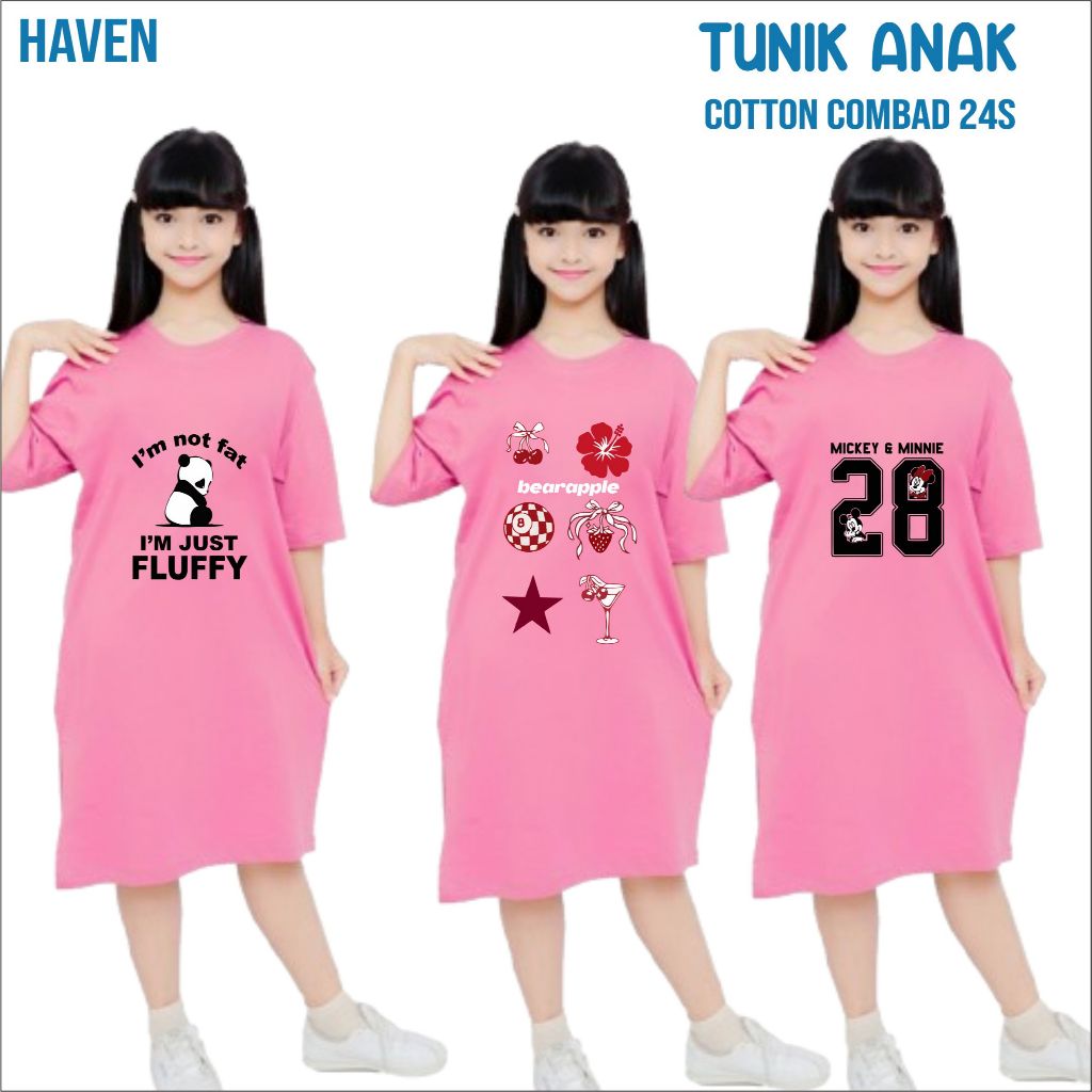 Tunik Anak | Tunik kaos Anak | Dress anak | Kaos anak wanita | Baju Anak katun 24s usia 4-14th | PIN