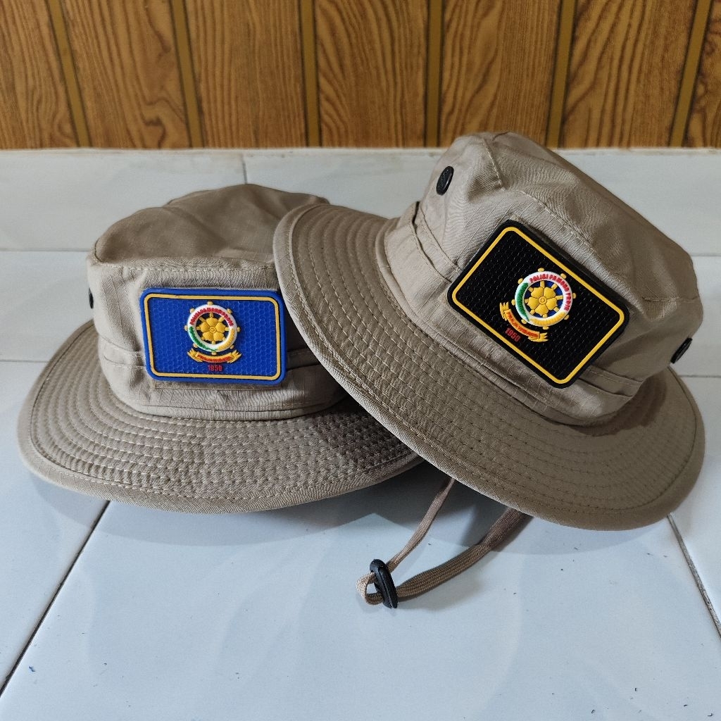 topi rimba cream SATPOL PP free patch rubber LOGO SATPOL PP topi pamong praja new produk