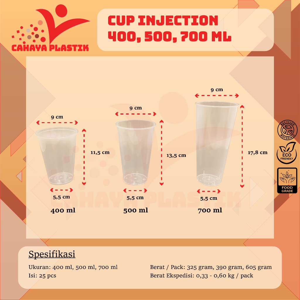 Cup PP Injection 400ml 14oz  / 25pcs / Gelas Plastik Bobba |Cheese Tea 14oz
