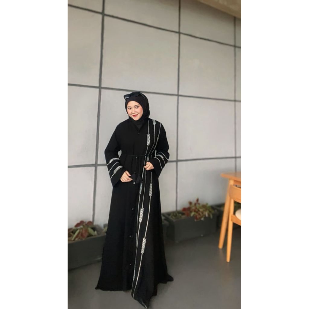 ABAYA TURKEY JETBLACK  BORDIR NEW