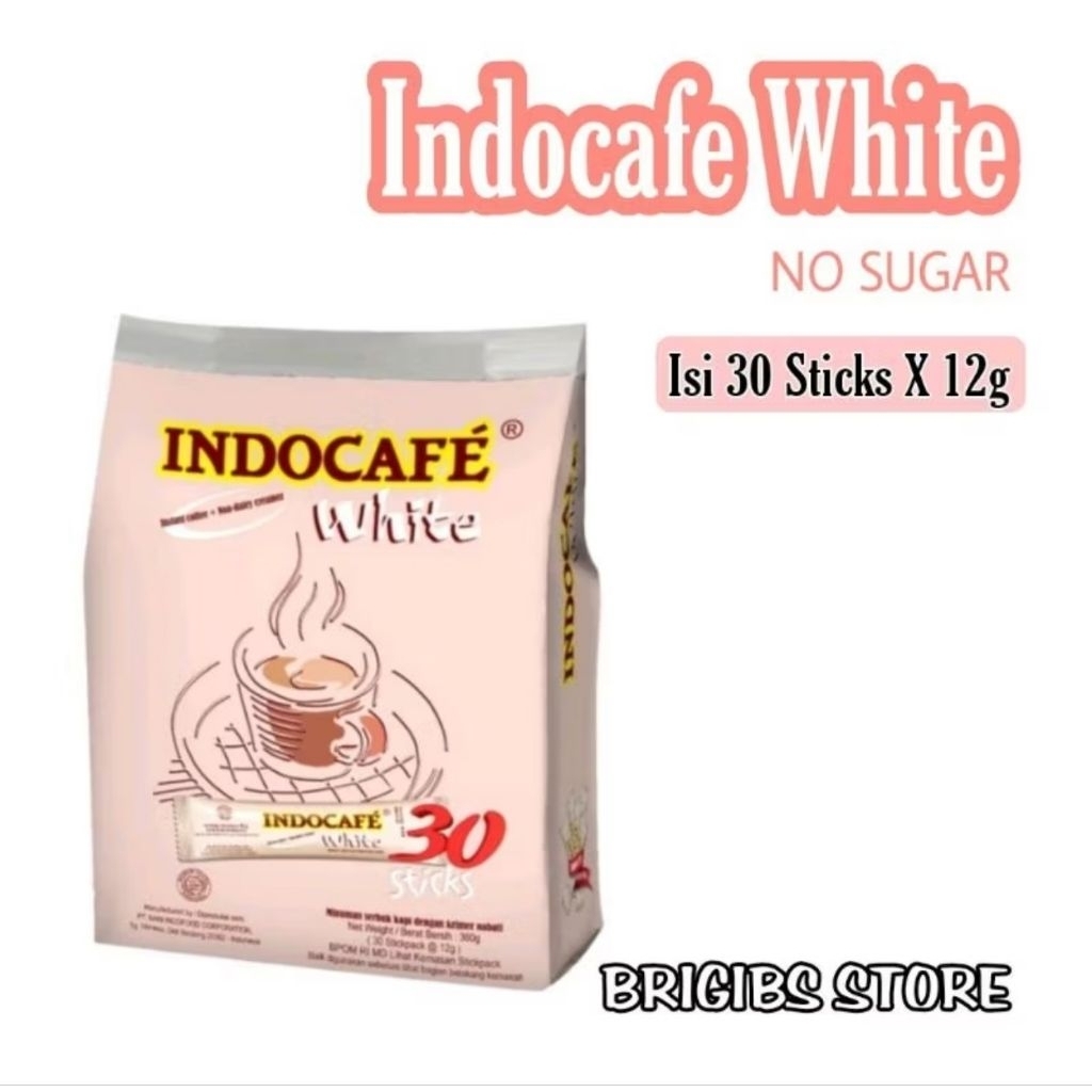 INDOCAFE WHITE COFFEE NO SUGAR 12gr Isi 30sticks (Coffee + Creamer)