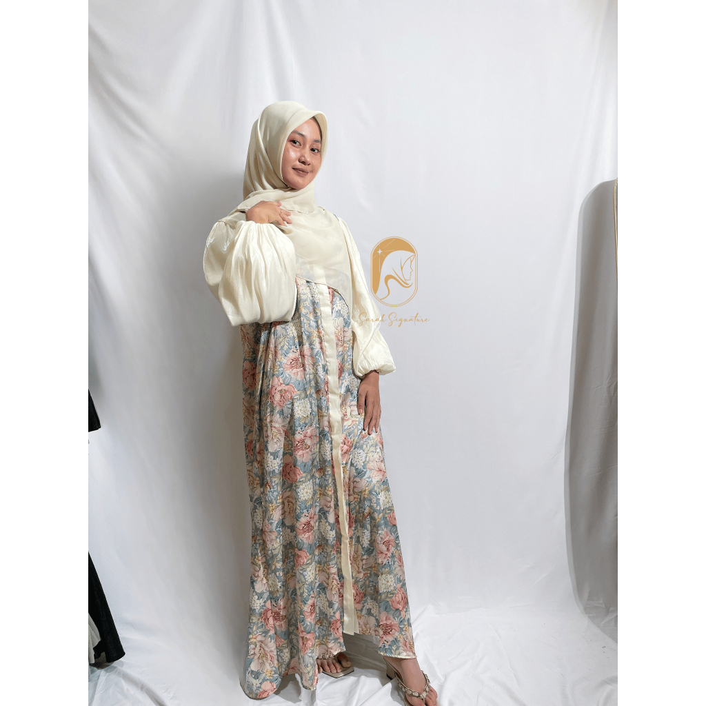 Sarah Signature - Silk Kembang Dress (Baby Blue) - Gamis Wanita Muslim