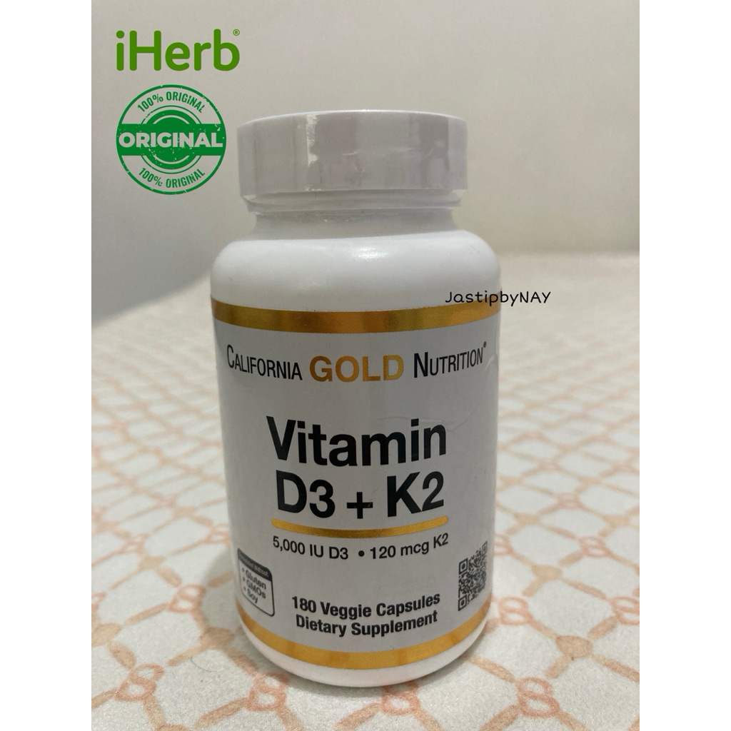 California Gold Nutrition 5.000 IU Vitamin D3 + 120 mcg K2 as MK-7 - 180 Kapsul ORIGINAL iHerb