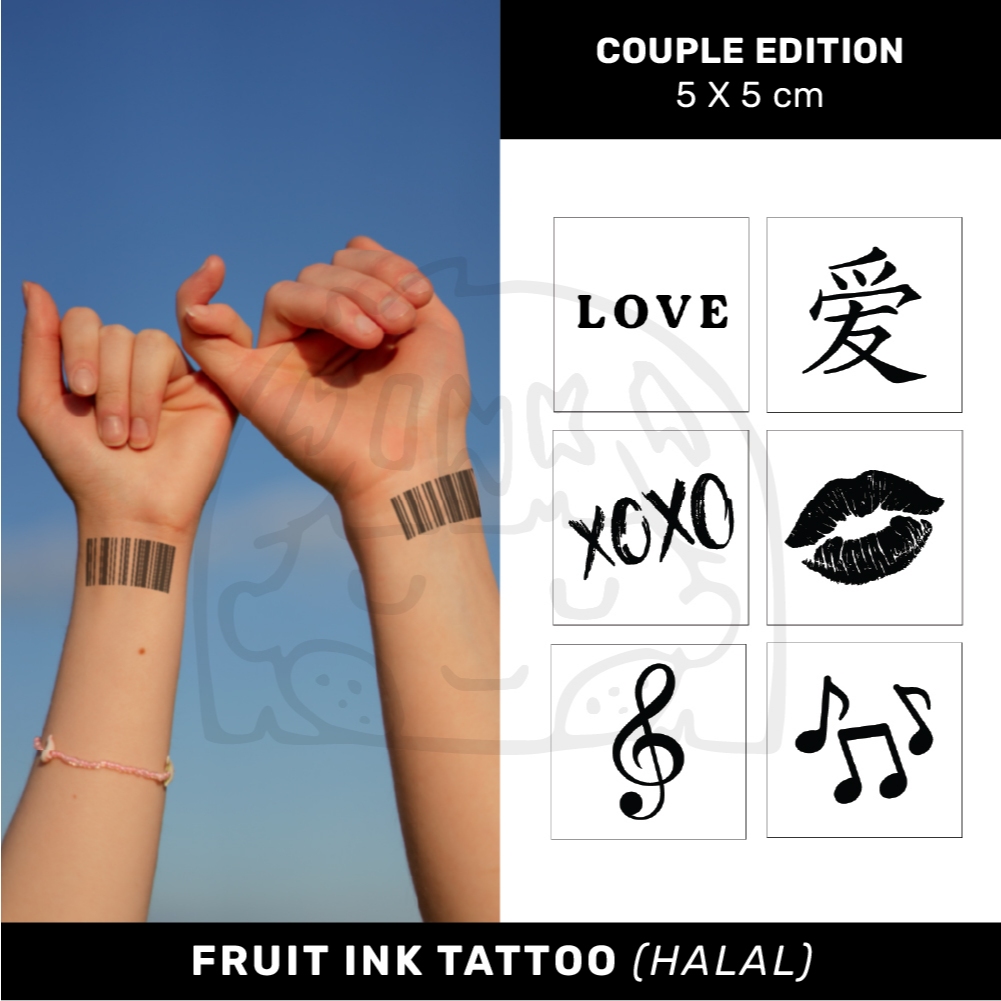 INKTROVERT Premium Temporary Fruit Ink Tattoo - Tato Temporer Halal - 5x5 cm Couple Hadiah Pasangan