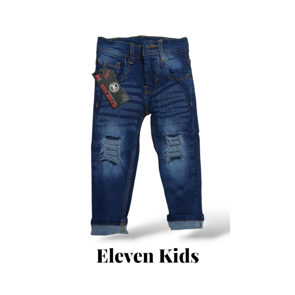 Celana Jeans Anak Eleven Kids Warna Biru Wash Cakar | Model Robek Trendy