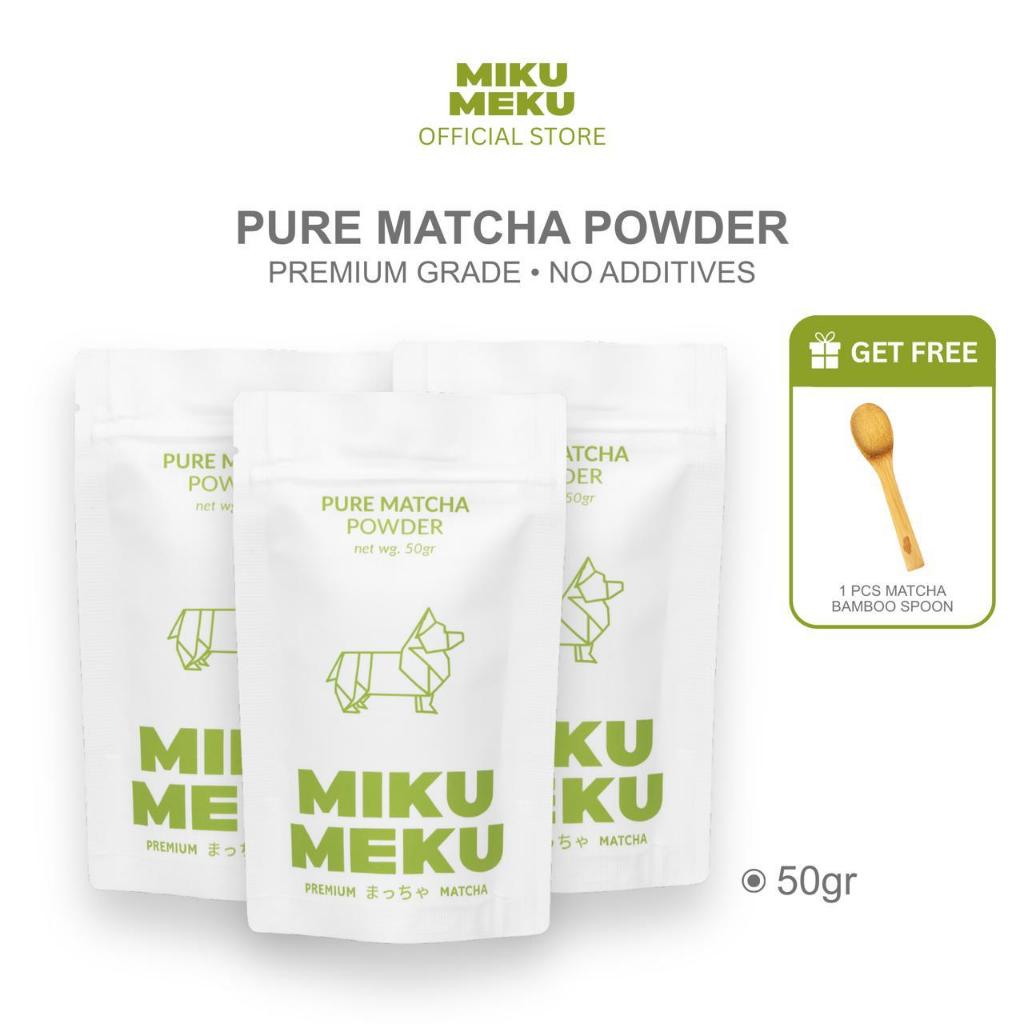 [EXCLUSIVE BUNDLE] 3 Pack Premium Pure Matcha Powder 50gr + 1 Sendok Kayu Matcha - 100% Pure Japanes